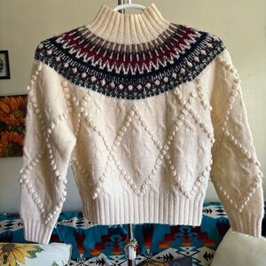 Cream Fair Isle Bobble Knit Sweater